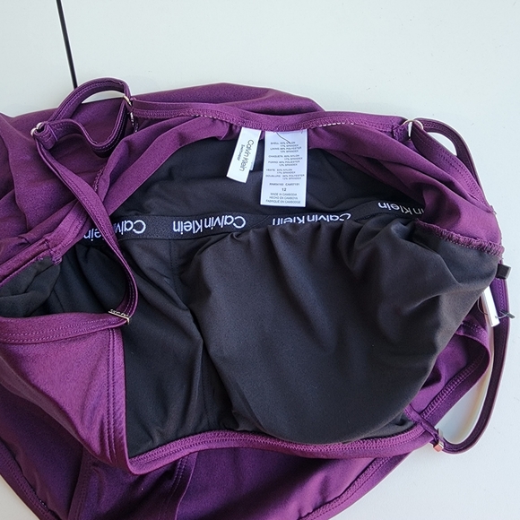 NWT $108 Calvin Klein Swimwear Starburst Shiny Purple Eggplant Swimsuit Size 12 - Picture 13 of 16